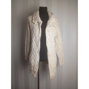 Ellen Reyes Ivory Cable-Knit Button-Front Collared Cardigan Sweater Acrylic M